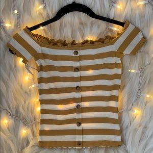 Y+W Striped Ruffled Off the Shoulder - Aeropostale